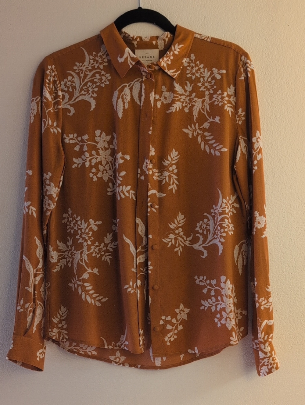 Sezane NWT Ann Orange Floral Silk Blouse